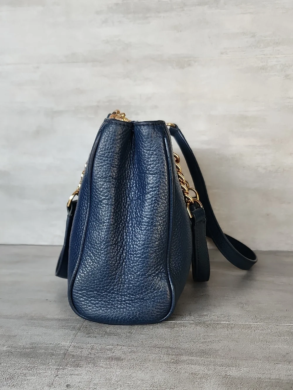 Tory Burch Small Carter Navy Pebbled Leather Crossbody Tote